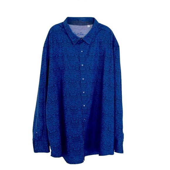 Men's 5XL Robert Graham BLUE Luther Tonal Long Sleeved Sport Shirt - Picture 3 of 15